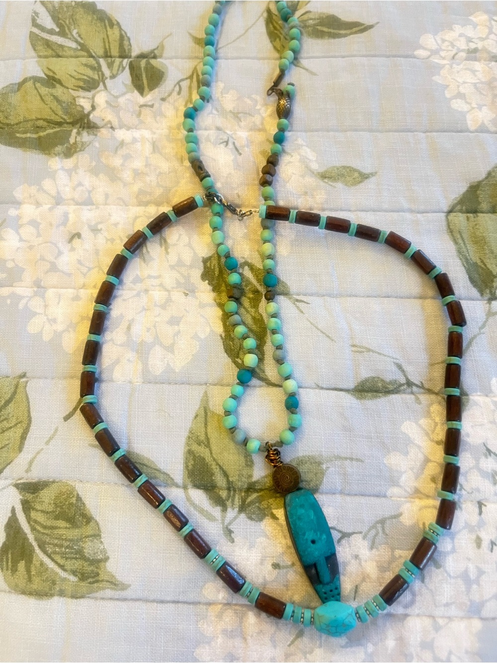 Two Turquoise Bead Double-Strand Necklace - Unbranded for one price.